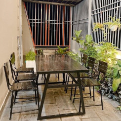 Bộ bàn ghế cafe chân sắt mặt gỗ TT05 Bộ bàn ghế cafe chân sắt mặt gỗ TT05