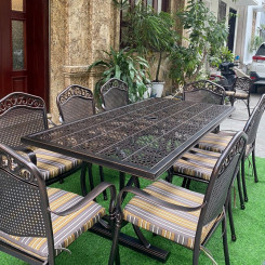 Bộ bàn tròn ghế nhôm đúc nan dài cafe Bộ bàn tròn ghế nhôm đúc nan dài cafe