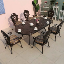 Bộ bàn tròn ghế nhôm đúc nan dài cafe Bộ bàn tròn ghế nhôm đúc nan dài cafe