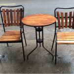 Bộ bàn ghế cafe chân sắt mặt gỗ nan