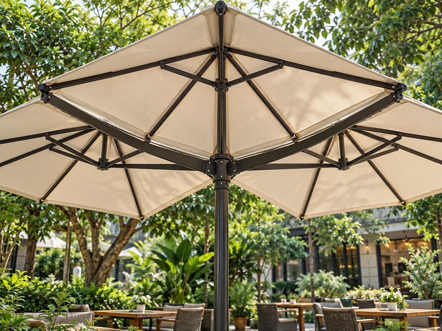 Cấu tạo khung và tán của ô dù cafe 3 đỉnh