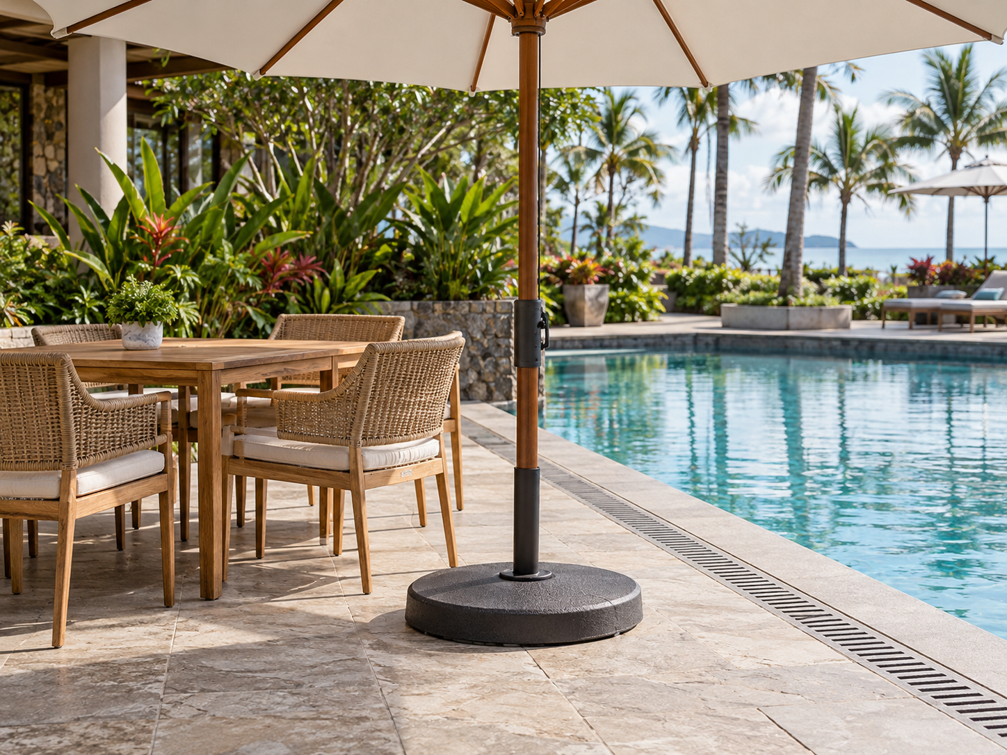 Chân đế ô dù và khoảng thoát nước tại khu resort