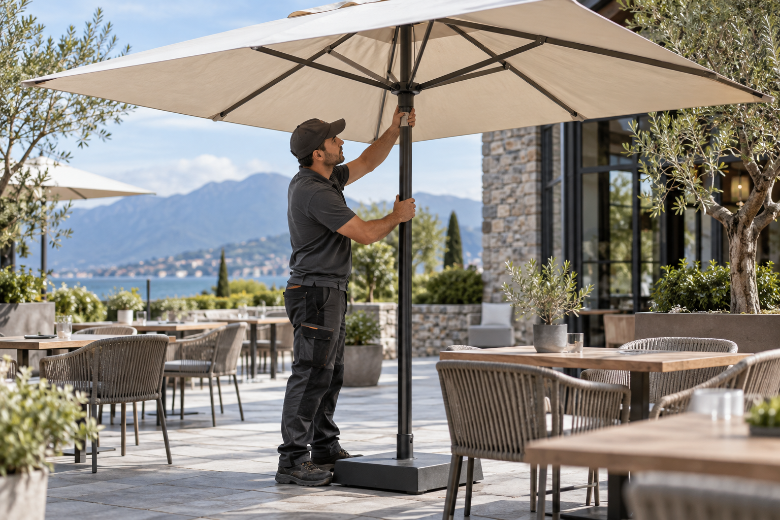 Cách bố trí 10 bàn cafe sân vườn bằng ô dù ngoài trời – chi tiết và cách kiểm tra